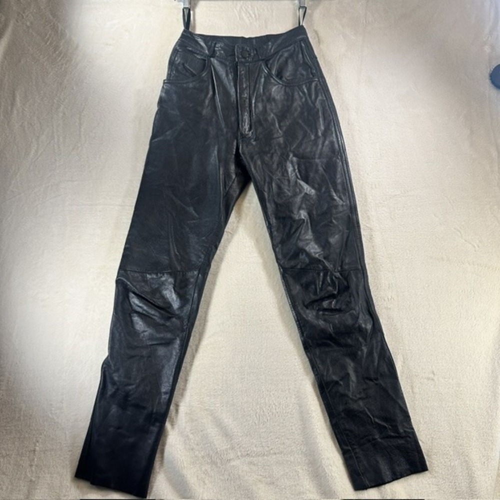 VNTG Byrnes & Baker Womens Black Genuine Leather High Waisted Straight Leg SZ 4